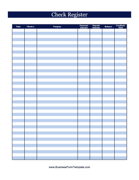 Check Register Blue Business Form Template