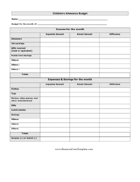 Childrens Allowance Budget Business Form Template