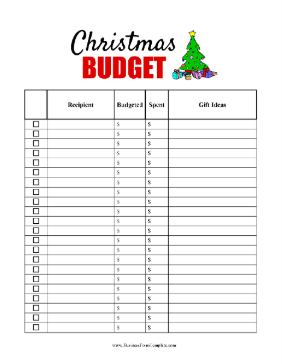 Christmas Budget Business Form Template
