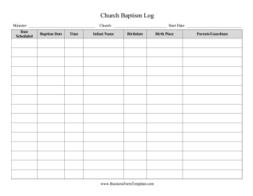 Church Baptism Log Business Form Template