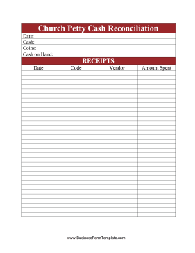 Church Petty  Cash  Reconciliation Business Form Template