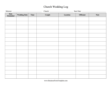 Church Wedding Log Business Form Template