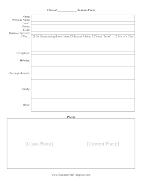 Class Reunion Student Update Form Business Form Template