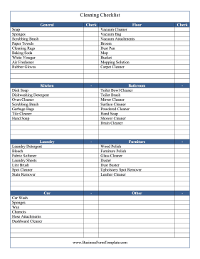 Cleaning Checklist Business Form Template