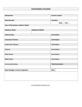 Commission Voucher Business Form Template