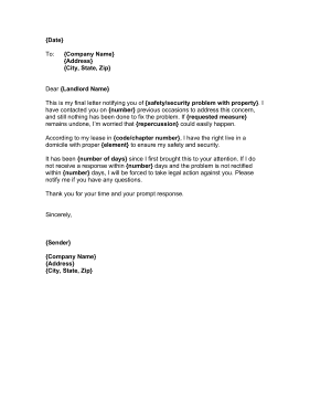 Complaint Letter Against Landlord Business Form Template