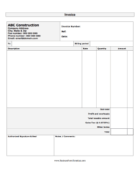 Construction Invoice Business Form Template