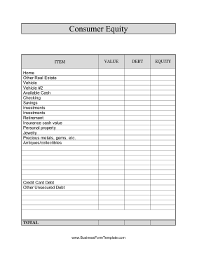 Consumer Equity Form Business Form Template