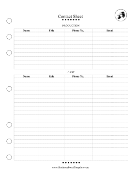 Contact Sheet Cast Business Form Template