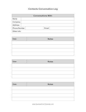 Contacts Conversation Log Business Form Template