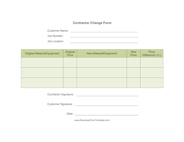 Contractor Change Form Business Form Template