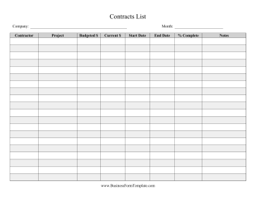 Contracts List Business Form Template