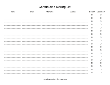 Contributor Mailing List Business Form Template