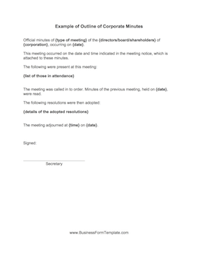 Corporate Minutes Business Form Template