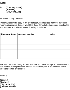 Request to Correct Credit Report Business Form Template