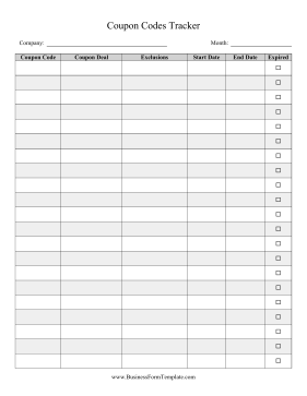 Coupon Codes Tracker Business Form Template