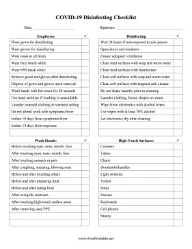 Covid Disinfecting Checklist Business Form Template