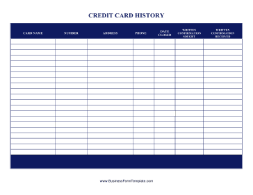 Credit Card History Business Form Template