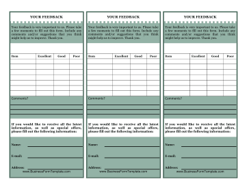 Customer Feedback Card Business Form Template