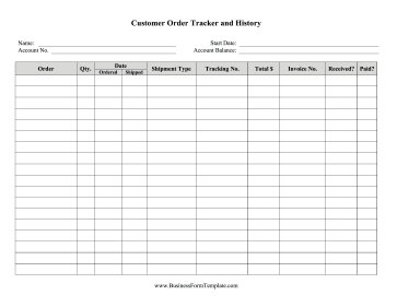 Customer Order Tracker Business Form Template
