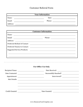 Customer Referral Form Business Form Template
