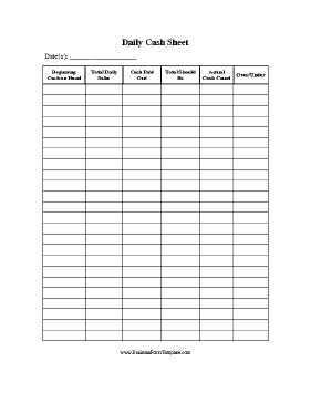 Daily Cash Sheet Business Form Template