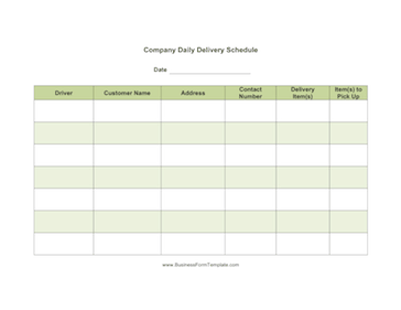 Daily Delivery Schedule Business Form Template