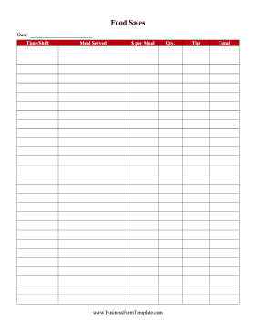 Daily Food Sales Log Business Form Template