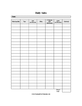 Daily Sales Log Business Form Template