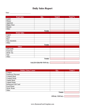 Daily Sales Report Business Form Template