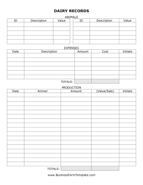 Dairy Record Keeping Form Business Form Template