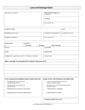 Damage Claim Business Form Template