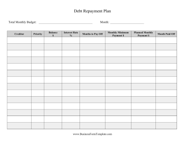 Debt Repayment Plan Business Form Template