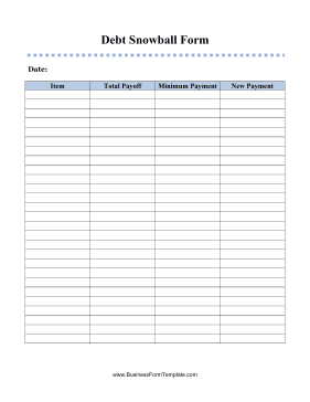 Debt Snowball Form Business Form Template