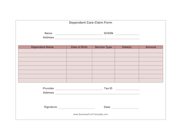 Dependent Care Claim Form Business Form Template
