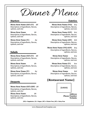 Dinner Menu Fancy Business Form Template