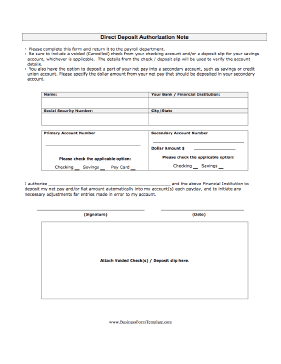 Direct Deposit Authorization Business Form Template