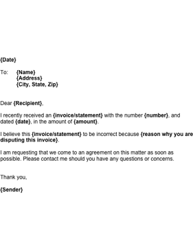Disputed Invoice Business Form Template