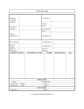 Dock Receipt Business Form Template