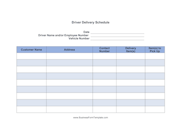 Driver Delivery Schedule Business Form Template