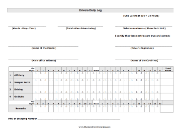 Drivers Daily Log Business Form Template