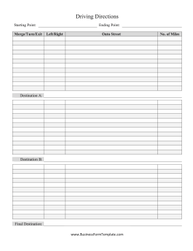 Driving Directions Business Form Template