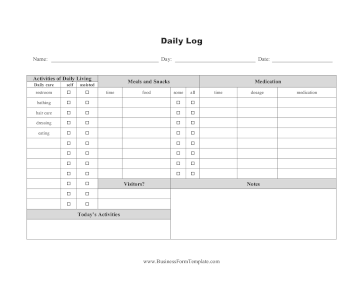 Elder Care Daily Log Business Form Template