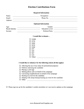 Election Contributions Form Business Form Template