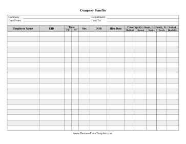 Employee Benefits Sheet Business Form Template