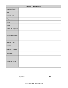 Employee Complaint Form Business Form Template
