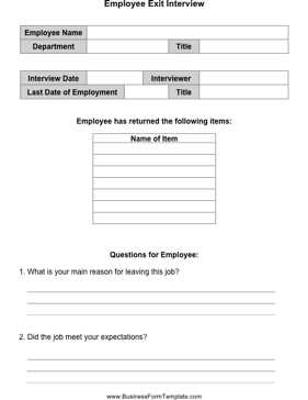 Employee Exit Interview Business Form Template
