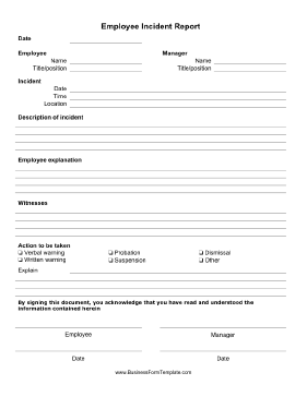Employee Incident Report Form Business Form Template