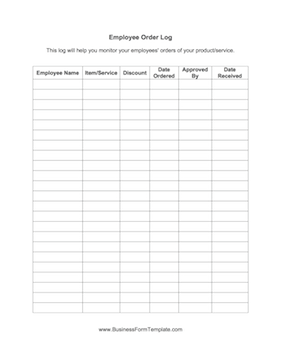 Employee Order Log Business Form Template