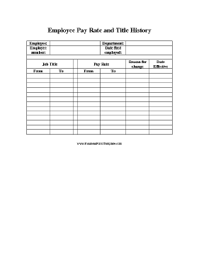 Employee Pay Rate and Title History Change Business Form Template